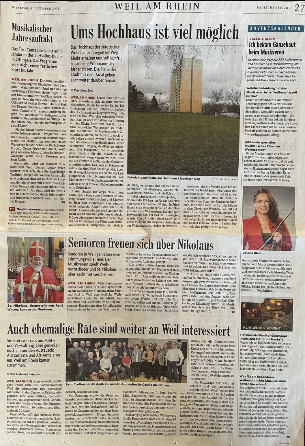 Interview mit Valeria Gleim „Ich bekam Gänsehaut beim Musizieren“ in der Badischen Zeitung