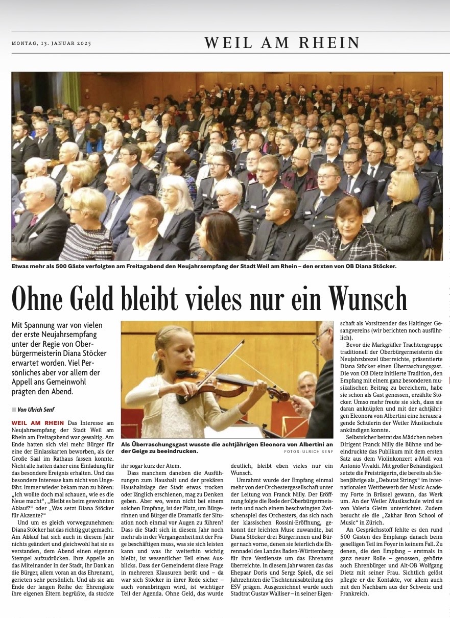 Presseartikel über den musikalischen Überraschungsgast Eleonora von Albertini